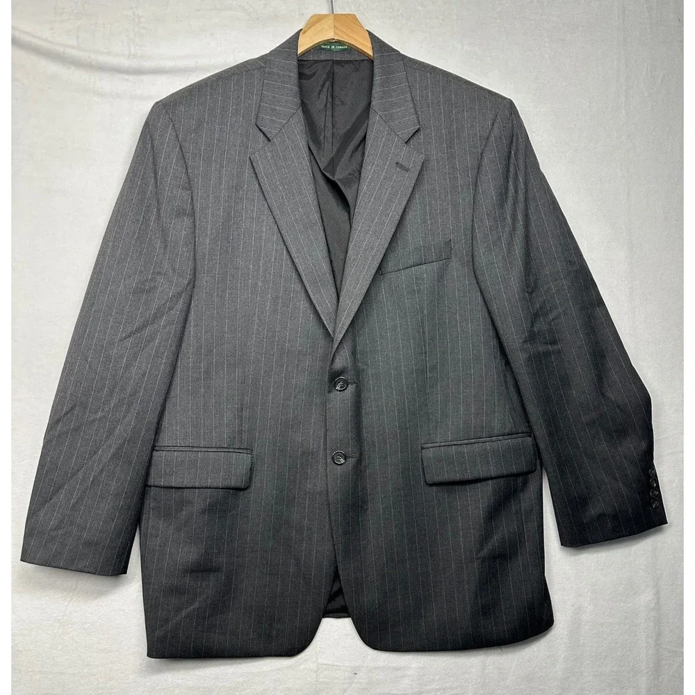 Ralph Lauren Men's Classic Pinstripe Wool Gray Two Button Suit‎ Jacket Size 46R